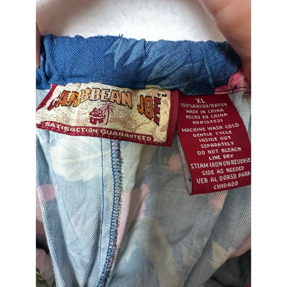 Caribbean Joe Blue Hibiscus Floral Wide Leg Crop Pants XL Rayon - Picture 4 of 6